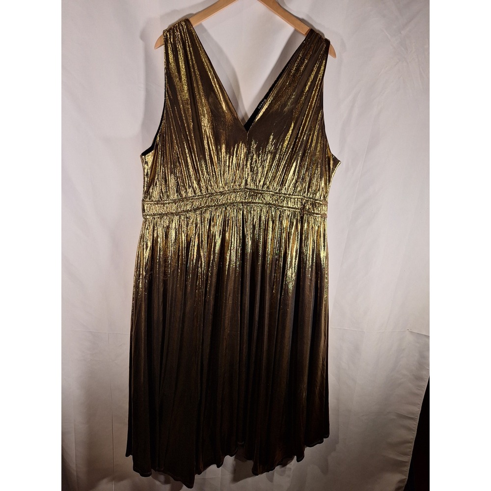 Torrid Gold Liquid Knit Double V-Neck Sharkbite Tea Length Dress Plus‎ Size 3 3X